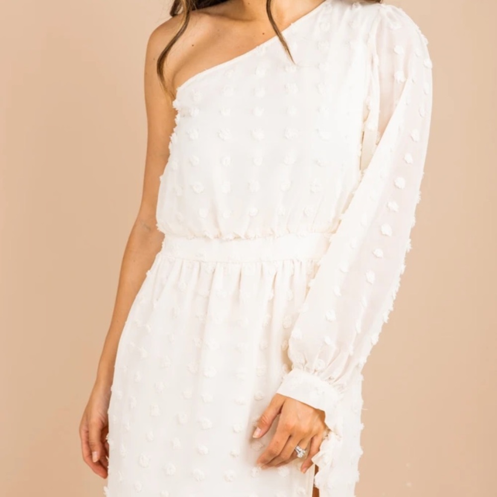White Swiss dot one shoulder dress